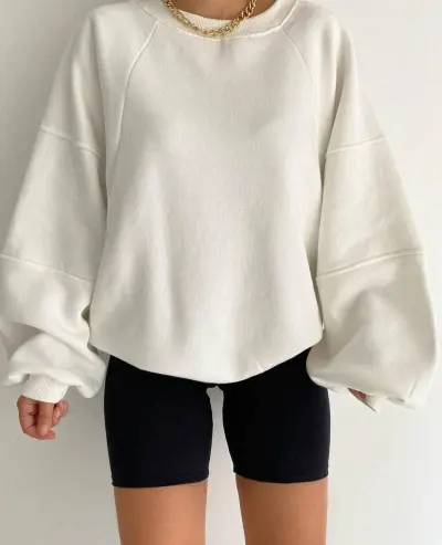 Autumn Winter Women Fashion Solid Color Loose Round Neck Long Sleeve Pullover Sweatshirt