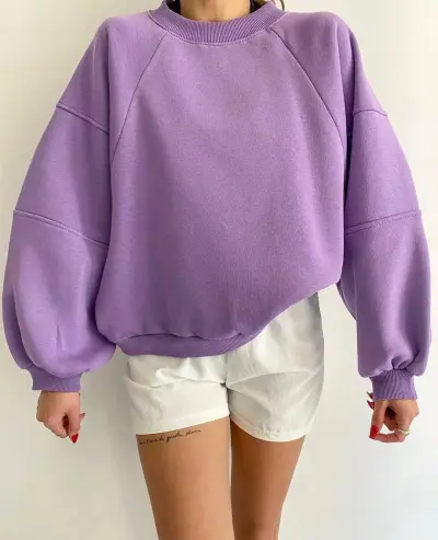 Autumn Winter Women Fashion Solid Color Loose Round Neck Long Sleeve Pullover Sweatshirt