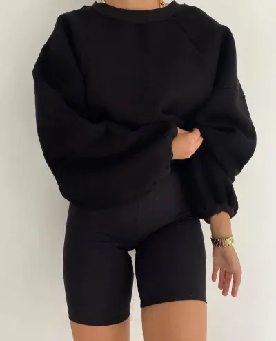 Autumn Winter Women Fashion Solid Color Loose Round Neck Long Sleeve Pullover Sweatshirt
