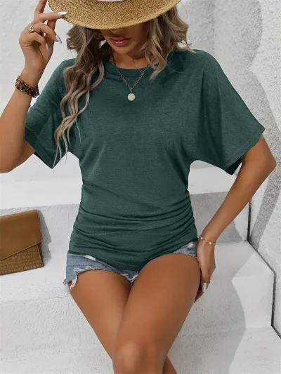 Women's Solid Color Round Neck Short Sleeve Polyester T-Shirt