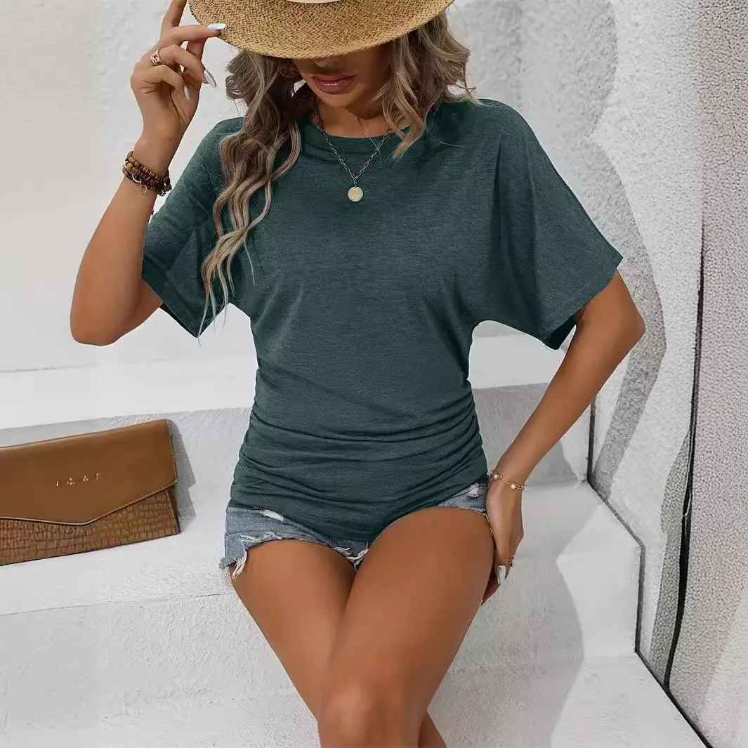 Women's Solid Color Round Neck Short Sleeve Polyester T-Shirt