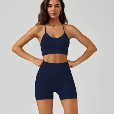 Women Yoga Nylon Sleeveless Bra And Shorts Sports Set