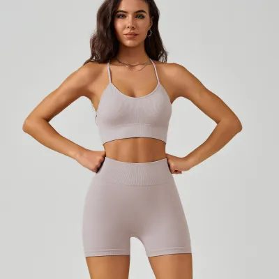 Women Yoga Nylon Sleeveless Bra And Shorts Sports Set