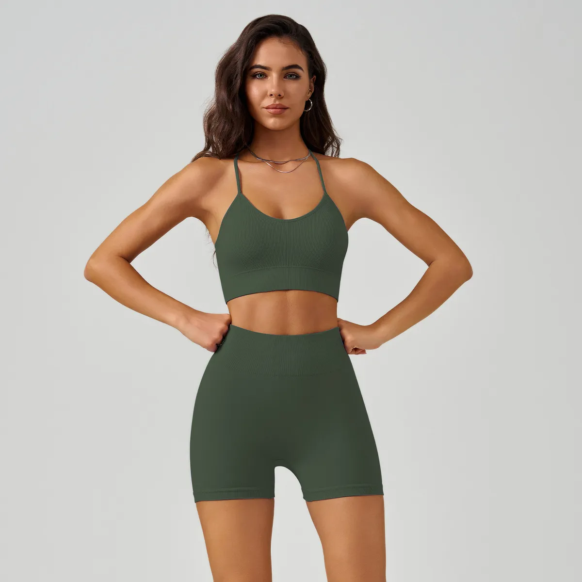 Women Yoga Nylon Sleeveless Bra And Shorts Sports Set