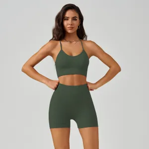 Women Yoga Nylon Sleeveless Bra And Shorts Sports Set