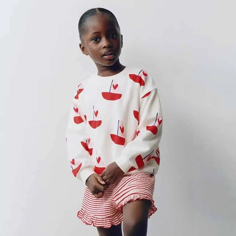 Kids Toddler Girls Cute Bow Heart Flower Print Long Sleeve Sweatshirt Casual Spring Autumn 3-14T