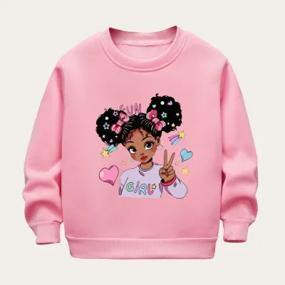 Kids Toddler Girls Casual Cartoon Print Fleece Long Sleeve Sweatshirts for Spring Autumn