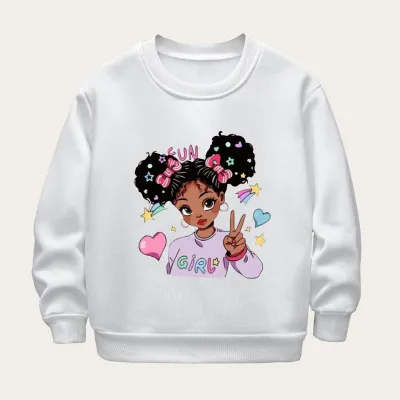 Kids Toddler Girls Casual Cartoon Print Fleece Long Sleeve Sweatshirts for Spring Autumn
