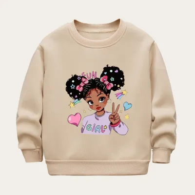 Kids Toddler Girls Casual Cartoon Print Fleece Long Sleeve Sweatshirts for Spring Autumn