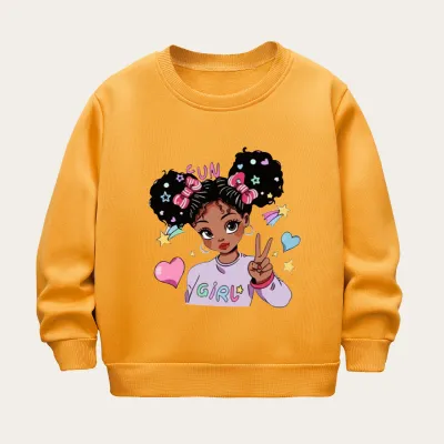 Kids Toddler Girls Casual Cartoon Print Fleece Long Sleeve Sweatshirts for Spring Autumn