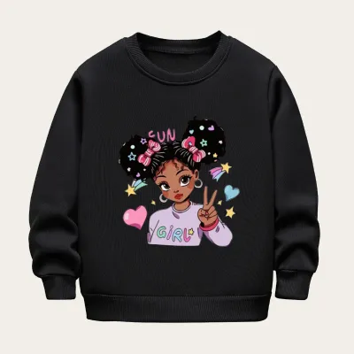 Kids Toddler Girls Casual Cartoon Print Fleece Long Sleeve Sweatshirts for Spring Autumn