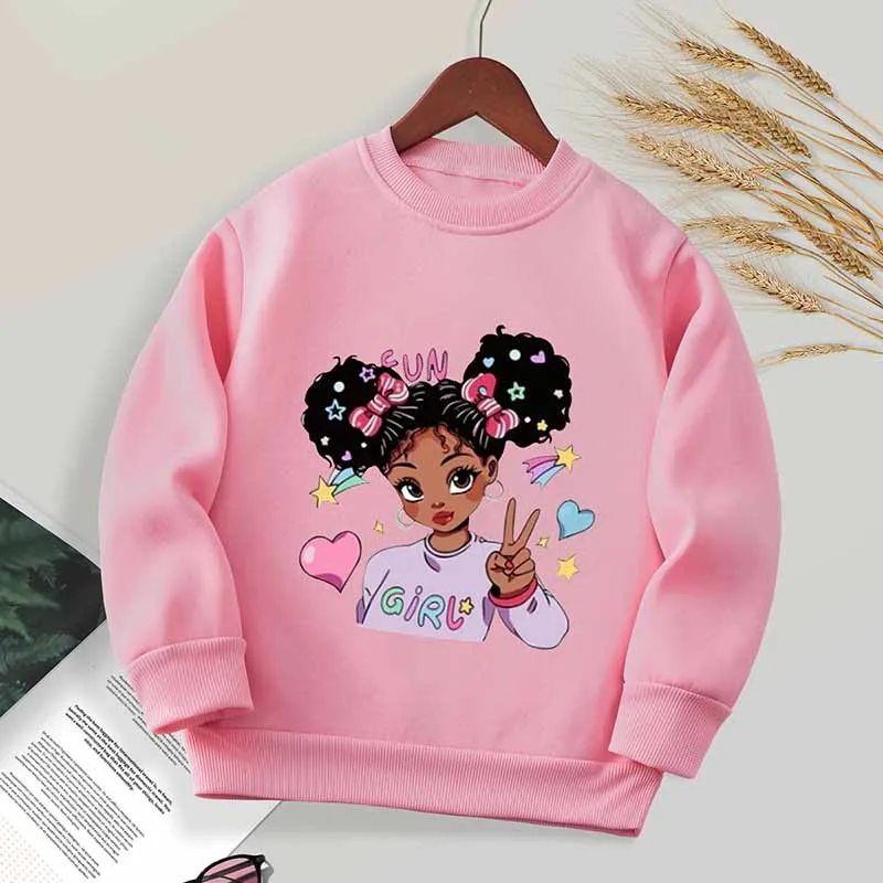 Kids Toddler Girls Casual Cartoon Print Fleece Long Sleeve Sweatshirts for Spring Autumn