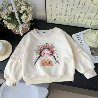 Kids Toddler Girls Spring Autumn Casual Cute Cartoon Print Long Sleeve Pullover Sweatshirts