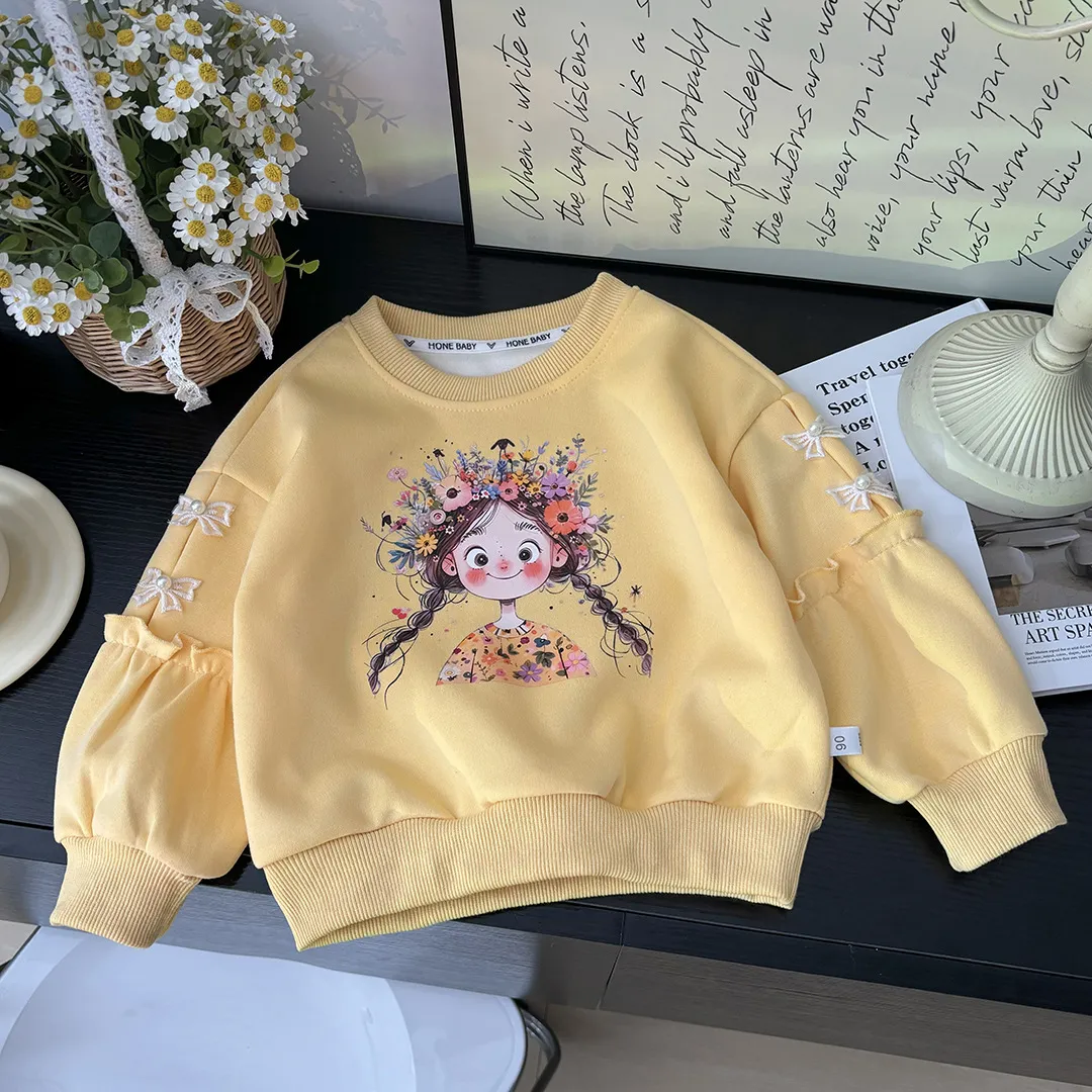 Kids Toddler Girls Spring Autumn Casual Cute Cartoon Print Long Sleeve Pullover Sweatshirts