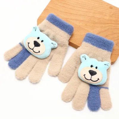Kids Unisex Fall Winter Casual Cute Cartoon Knitted Fleeces Finger Gloves