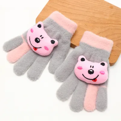 Kids Unisex Fall Winter Casual Cute Cartoon Knitted Fleeces Finger Gloves
