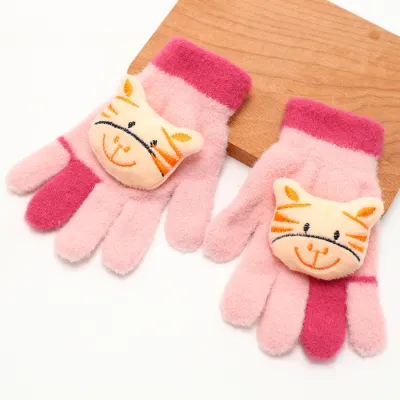 Kids Unisex Fall Winter Casual Cute Cartoon Knitted Fleeces Finger Gloves