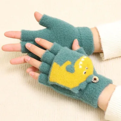 Kids Unisex Fall Winter Casual Cute Cartoon Fleece Half Finger Gloves