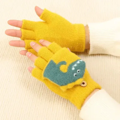 Kids Unisex Fall Winter Casual Cute Cartoon Fleece Half Finger Gloves