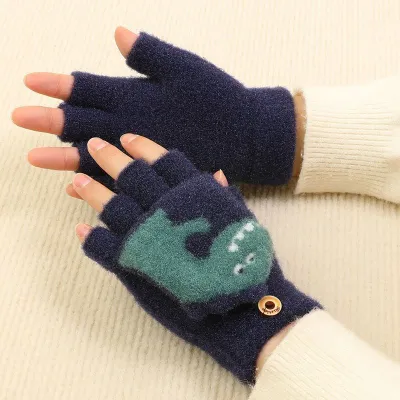 Kids Unisex Fall Winter Casual Cute Cartoon Fleece Half Finger Gloves
