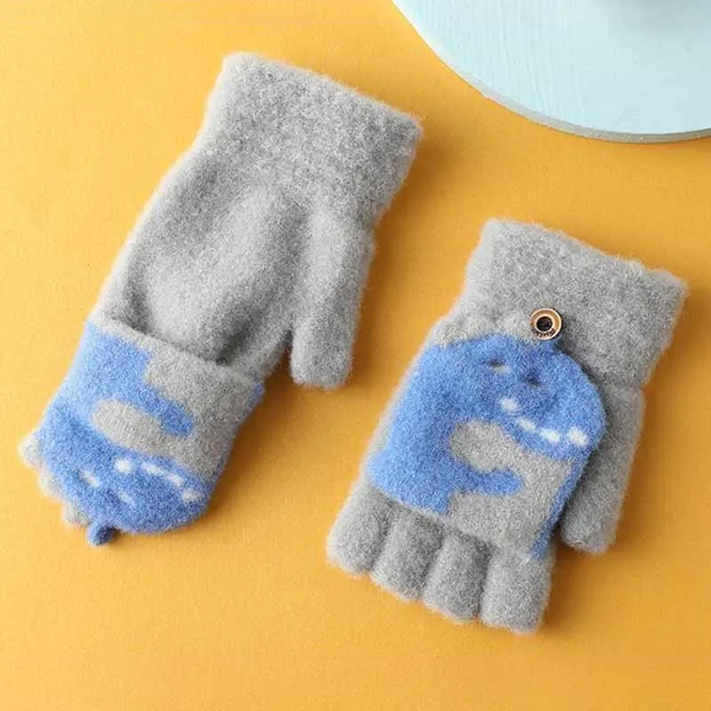 Kids Unisex Fall Winter Casual Cute Cartoon Fleece Half Finger Gloves