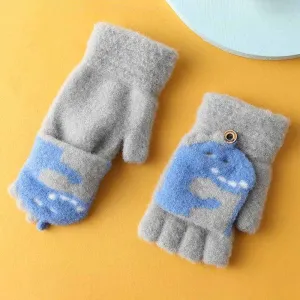 Kids Unisex Fall Winter Casual Cute Cartoon Fleece Half Finger Gloves