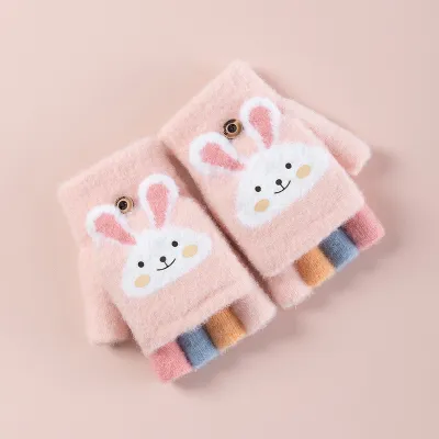 Kids Unisex Fall Winter Casual Cute Cartoon Fleece Half Finger Gloves
