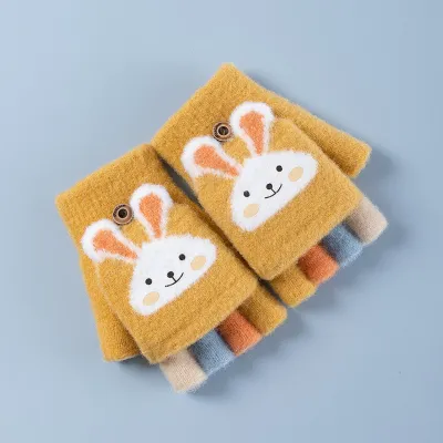 Kids Unisex Fall Winter Casual Cute Cartoon Fleece Half Finger Gloves