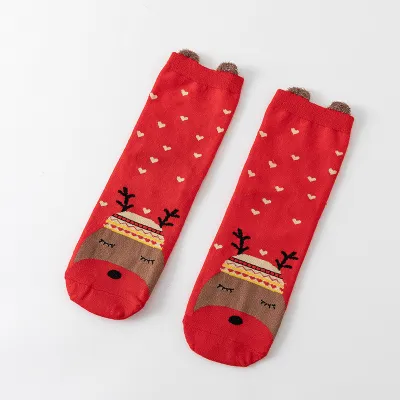 Women Cute Cartoon Christmas Snowman 3D Ear Socks
