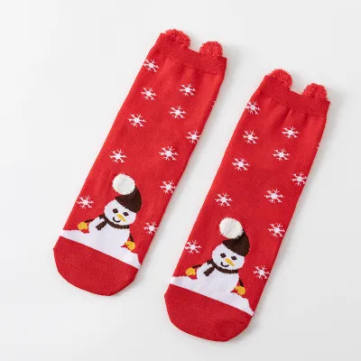 Women Cute Cartoon Christmas Snowman 3D Ear Socks