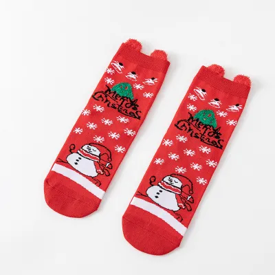 Women Cute Cartoon Christmas Snowman 3D Ear Socks