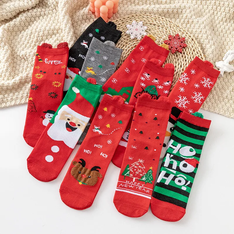 Women Cute Cartoon Christmas Snowman 3D Ear Socks