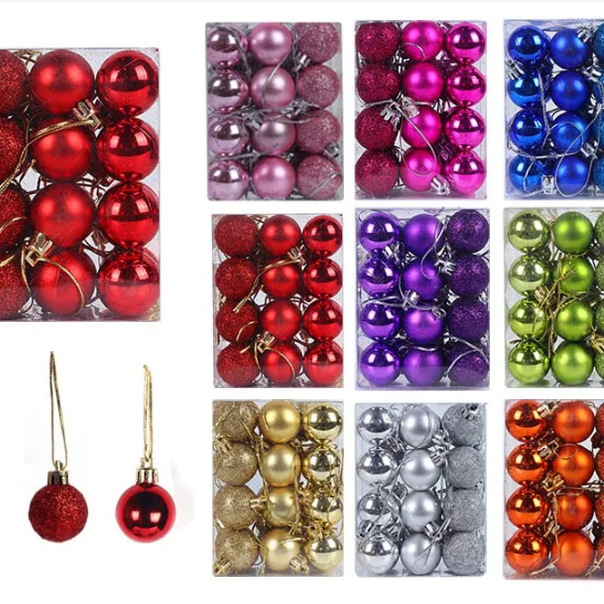 3Cm Christmas Tree Glitter Powder Plastic Color Ball Pendant Decoration