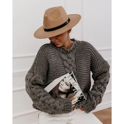Autumn Winter Women Fashionable Loose Twist Knitted Sweater Bat Sleeve Pullover