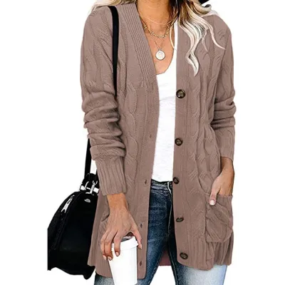 Autumn Winter Women Casual Single-Breasted Cotton Knitted Cardigan Jacket