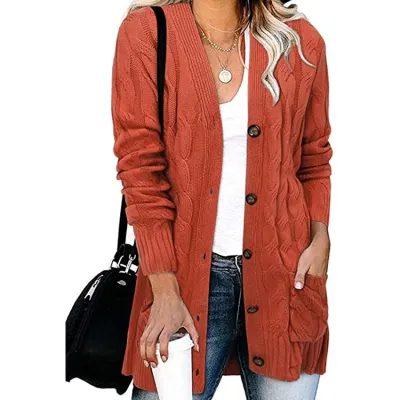 Autumn Winter Women Casual Single-Breasted Cotton Knitted Cardigan Jacket