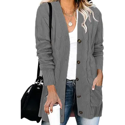 Autumn Winter Women Casual Single-Breasted Cotton Knitted Cardigan Jacket