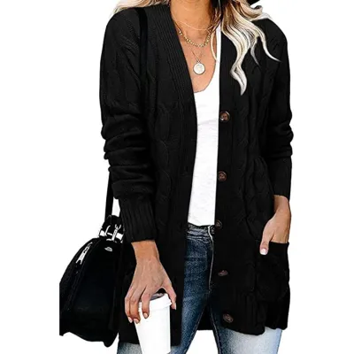 Autumn Winter Women Casual Single-Breasted Cotton Knitted Cardigan Jacket