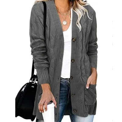 Autumn Winter Women Casual Single-Breasted Cotton Knitted Cardigan Jacket