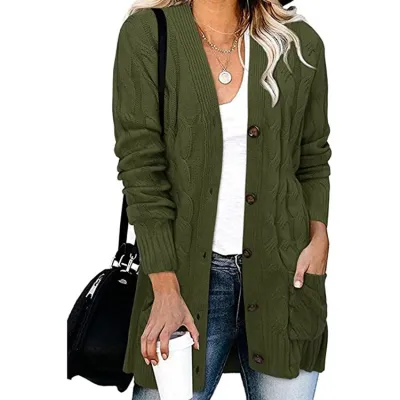 Autumn Winter Women Casual Single-Breasted Cotton Knitted Cardigan Jacket