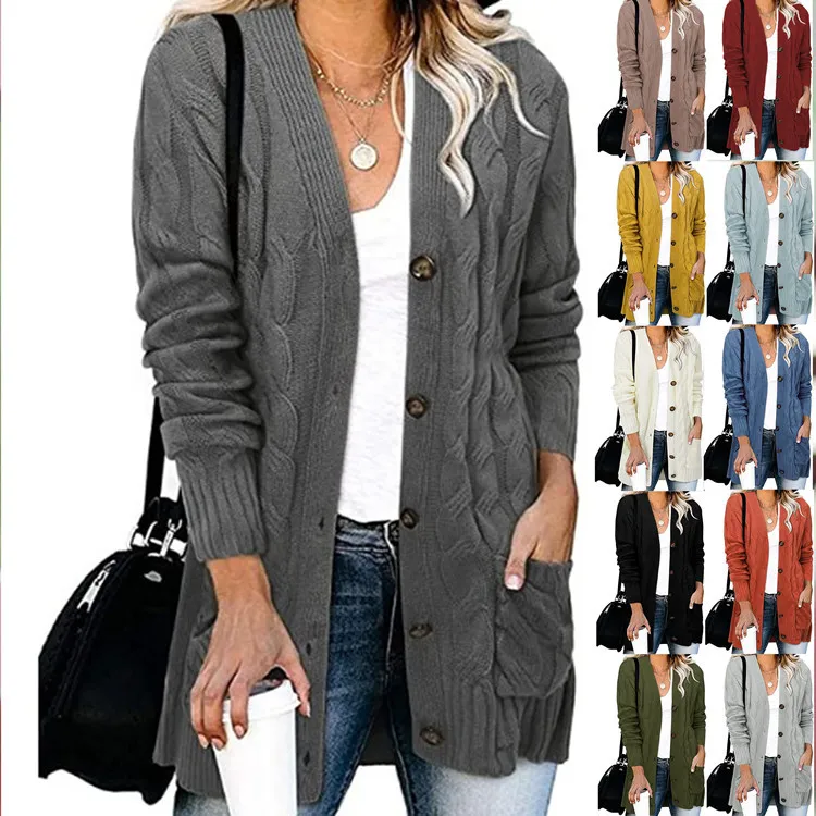 Autumn Winter Women Casual Single-Breasted Cotton Knitted Cardigan Jacket
