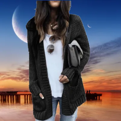 Autumn Winter Women Fashion Loose Long Sleeve Cardigan Knitted Jacket