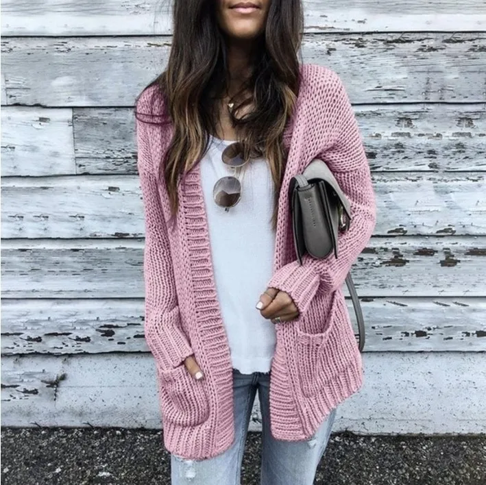 Autumn Winter Women Fashion Loose Long Sleeve Cardigan Knitted Jacket