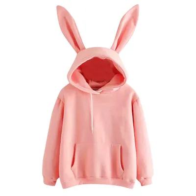 Autumn Winter Women Casual Solid Color Long Sleeve Rabbit Ears Pullover Hoodies