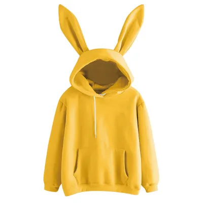Autumn Winter Women Casual Solid Color Long Sleeve Rabbit Ears Pullover Hoodies