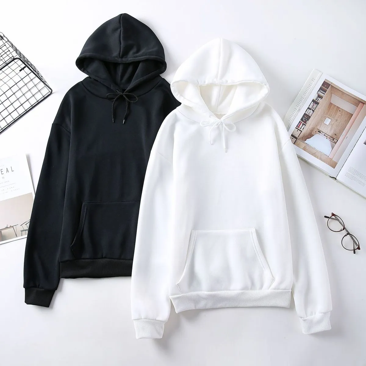 Autumn Winter Women Loose Solid Color Long Sleeve Pocket Hoodies