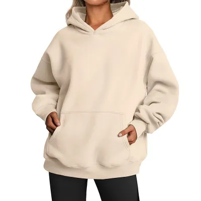 Autumn Winter Women Casual Loose Solid Color Long Sleeve Pocket Pullover Hoodies