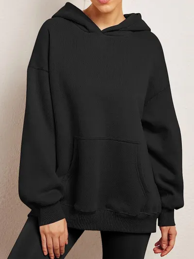 Autumn Winter Women Casual Loose Solid Color Long Sleeve Pocket Pullover Hoodies