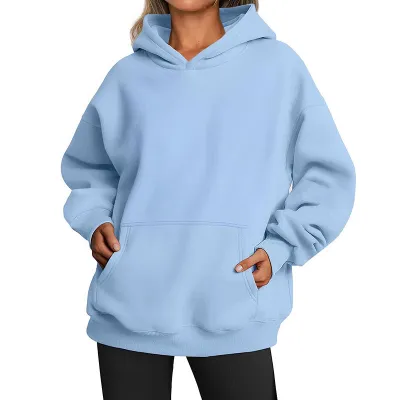 Autumn Winter Women Casual Loose Solid Color Long Sleeve Pocket Pullover Hoodies