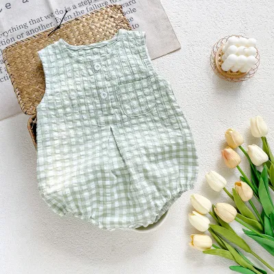 Kids Baby Boys Girls Casual Cute Play Print Sleeveless Cotton Romper Pullover